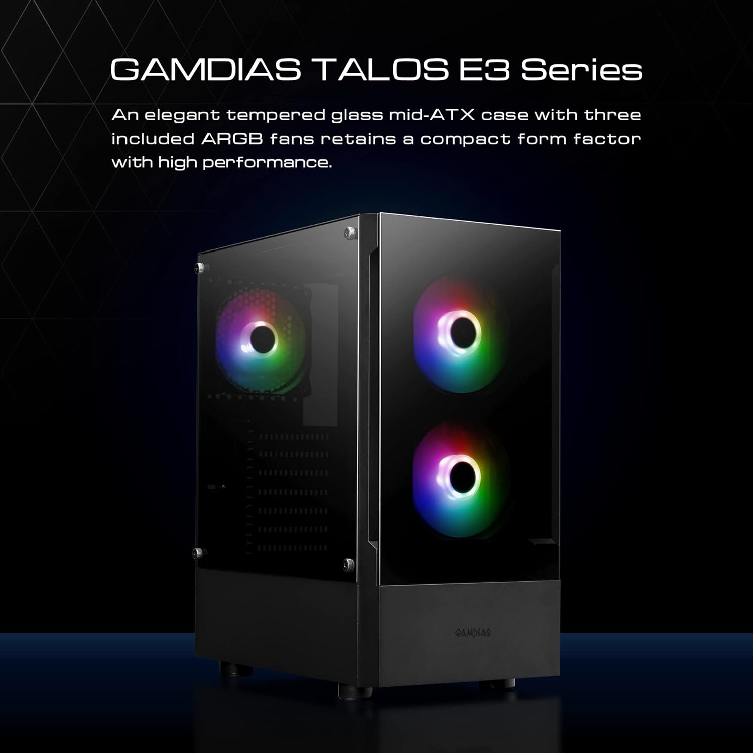 Gamdias RGB Gaming ATX Mid Tower Computer PC Case with Side Tempered Glass Panel and a Magnetic Dust Filter  3 Built-in 120mm ARGB Fans