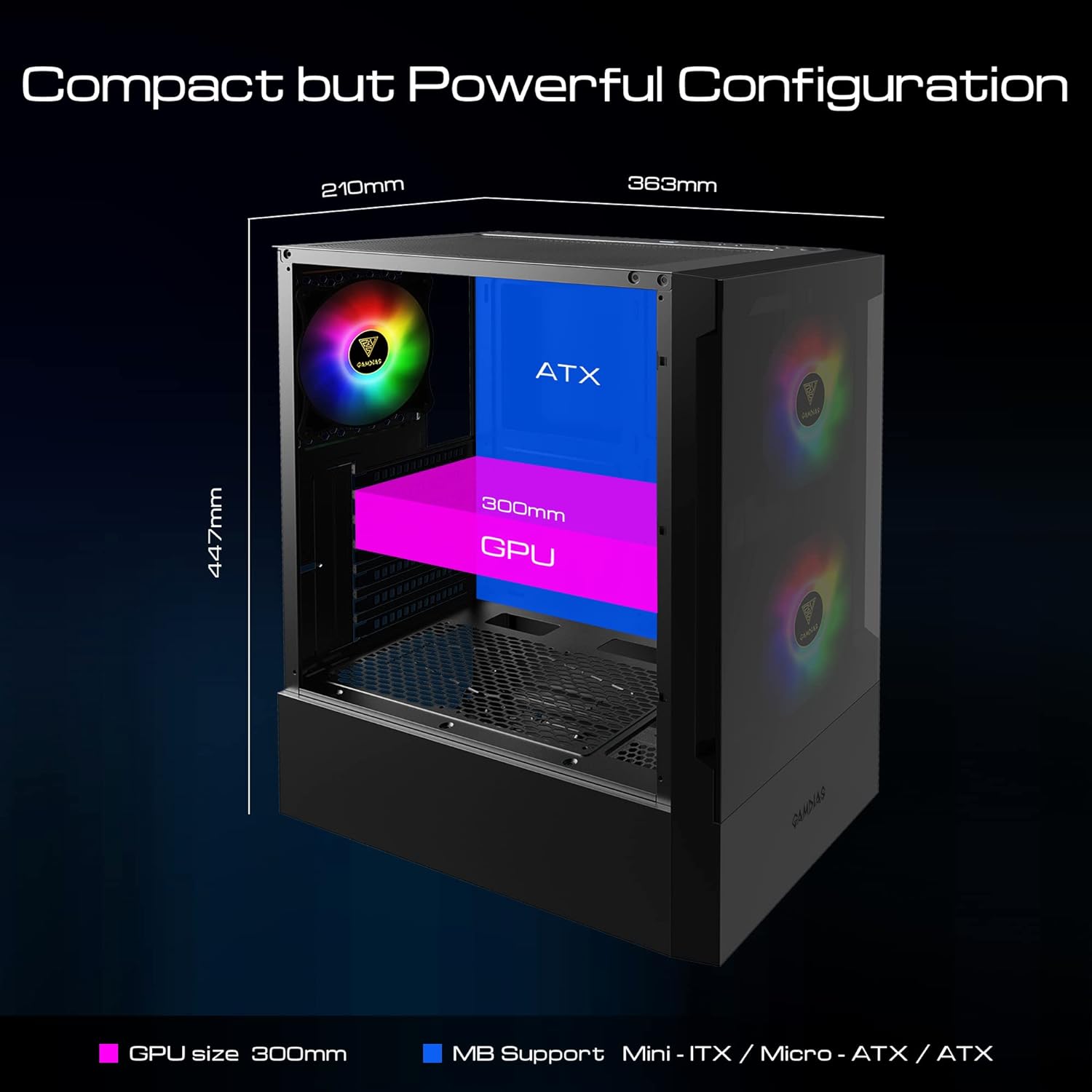 Gamdias RGB Gaming ATX Mid Tower Computer PC Case with Side Tempered Glass Panel and a Magnetic Dust Filter  3 Built-in 120mm ARGB Fans