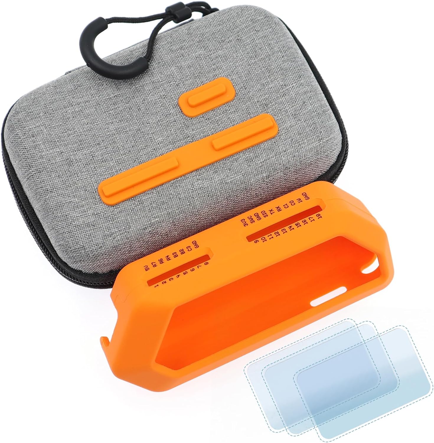 HCJYC 5 in 1 Protective Accessories Soft Silicone Case  EVA Carrying Case  3 Pack of Screen Protect  SD Card Dust Plug  GPIO Dust Plug for Flipper Zero - Original Orange Set (Orange)