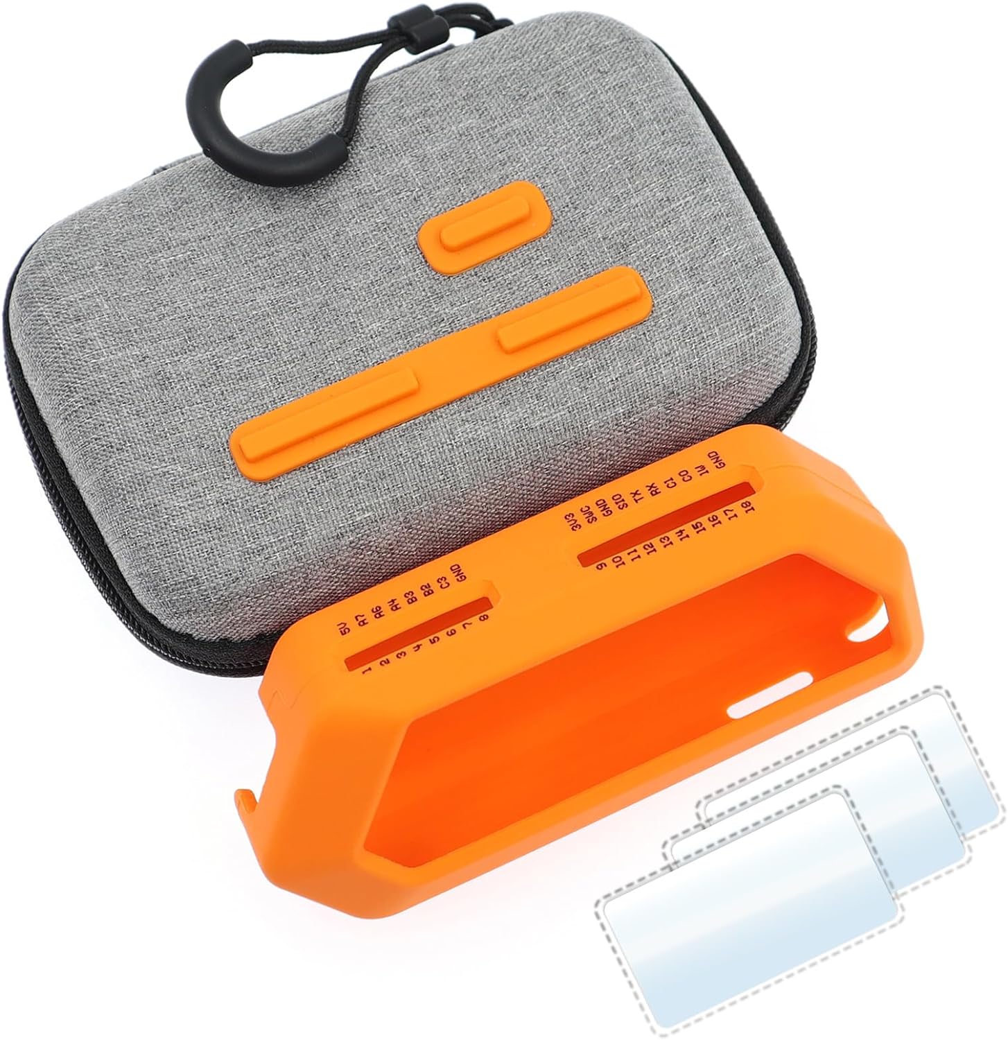 HCJYC 5 in 1 Protective Accessories Soft Silicone Case  EVA Carrying Case  3 Pack of Screen Protect  SD Card Dust Plug  GPIO Dust Plug for Flipper Zero - Original Orange Set (Orange)
