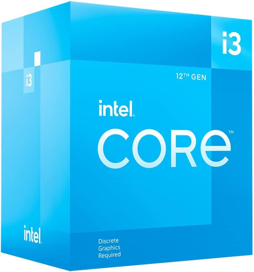 Intel® Core™ 12th Gen i3-12100F desktop processor, featuring PCIe Gen 5.0  4.0 support, DDR5 and DDR4 support. Discrete graphics required.