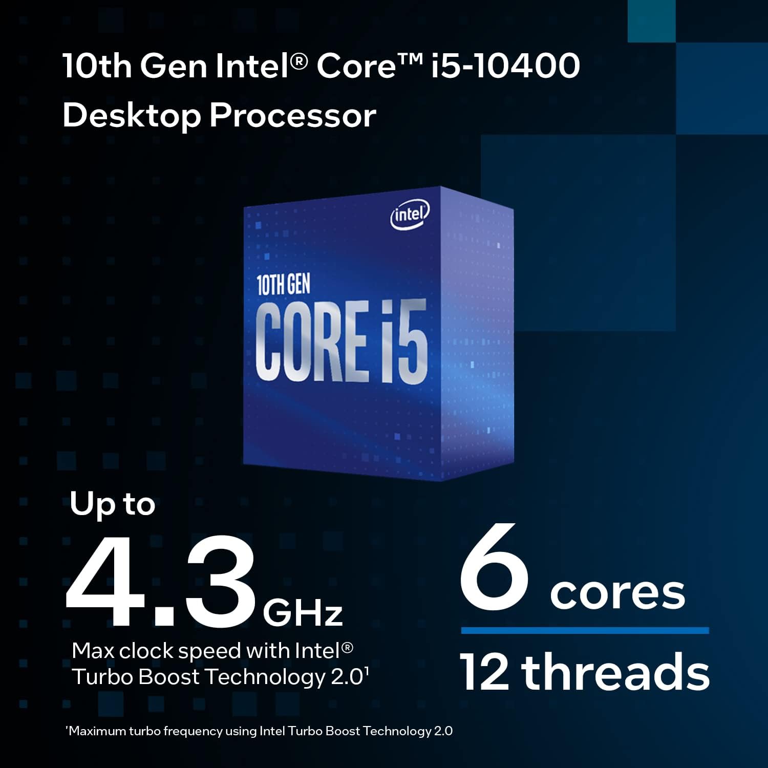 Intel Core i5-10400 Desktop Processor 6 Cores up to 4.3 GHz  LGA1200 (Intel 400 Series Chipset) 65W, Model Number: BX8070110400