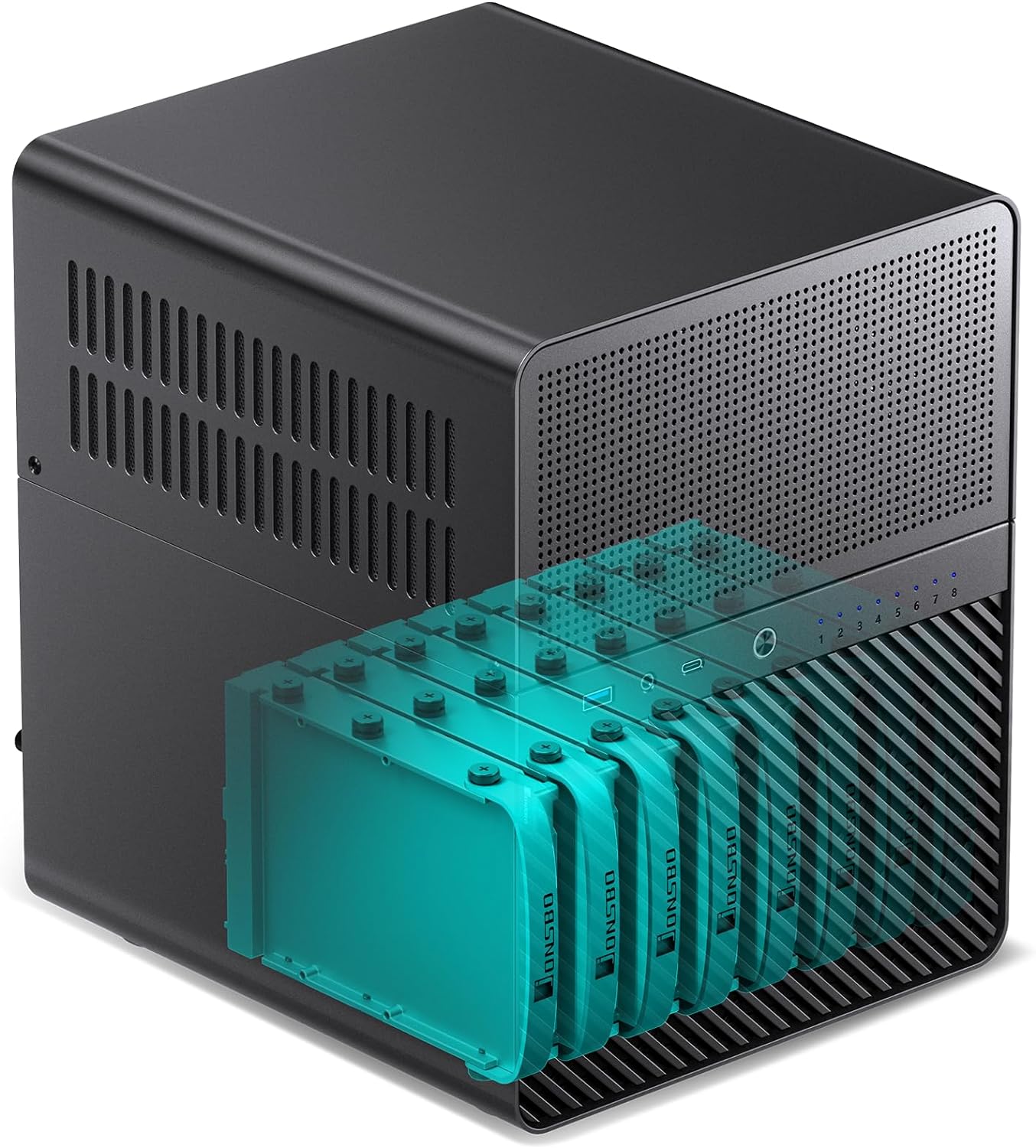 JONSBO N3 Mini-ITX NAS PC Chassis, ITX Computer Case, 8HHD+1-SSDD isk Bays NAS Mini Aluminum with Steel Plate Case, Built-in 2x10cm Fan, Power Support: SFX105mm, Support 130mm CPU Cooler