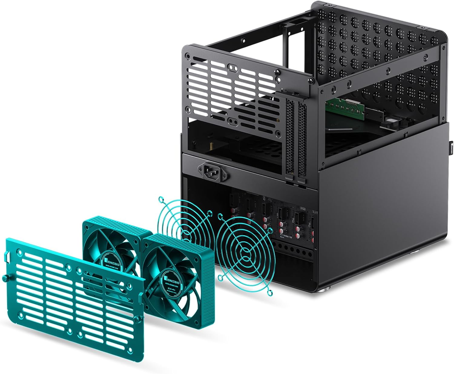 JONSBO N3 Mini-ITX NAS PC Chassis, ITX Computer Case, 8HHD+1-SSDD isk Bays NAS Mini Aluminum with Steel Plate Case, Built-in 2x10cm Fan, Power Support: SFX105mm, Support 130mm CPU Cooler