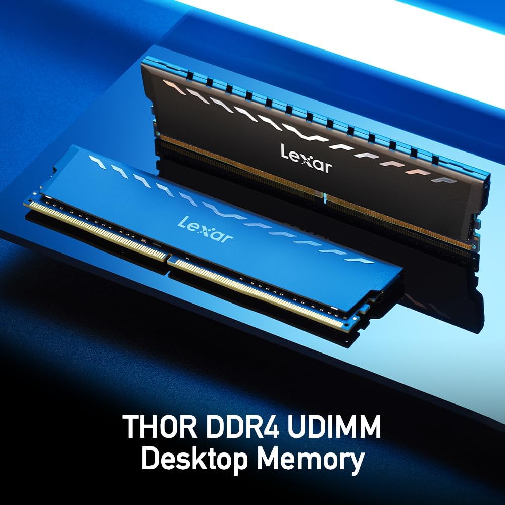 Lexar THOR 16GB (2x8GB) DDR4 RAM 3200MT/s CL16 Desktop Memory with Heatsink, Intel XMP 2.0 (Black) LD4U08G32C16LG-RUD