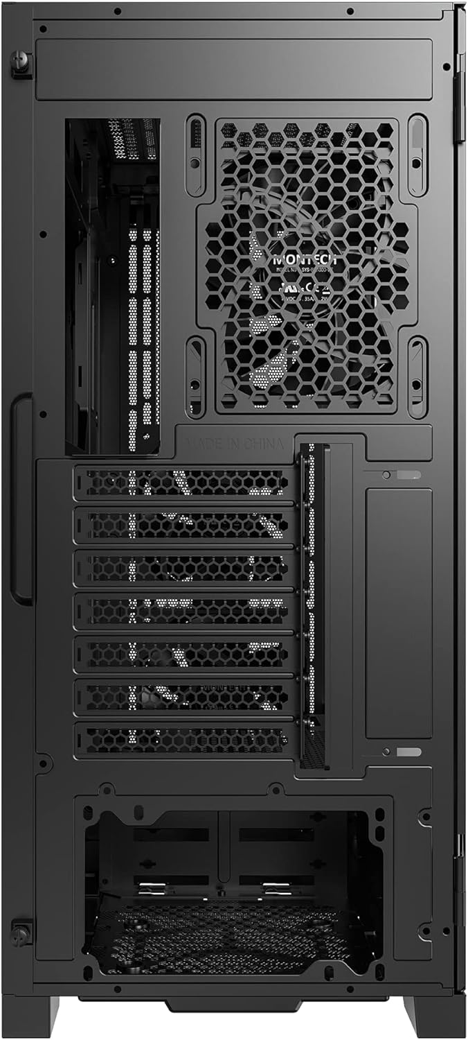 Montech AIR 100 ARGB Micro-ATX Tower with Four ARGB Fans Pre Installed, Ultra-Minimalist Design, Fine Mesh Front Panel, High Airflow, Unique Side Swivel Tempered Glass, Black