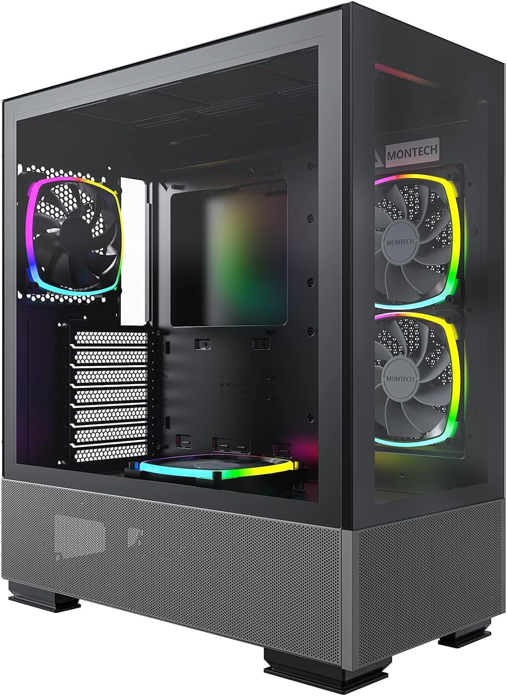 MONTECH Sky Two, Dual Tempered Glass, 4X PWM ARGB Fans Pre-Installed, ATX Gaming Mid Tower Computer Case, Type C, High Airflow Performance- Black