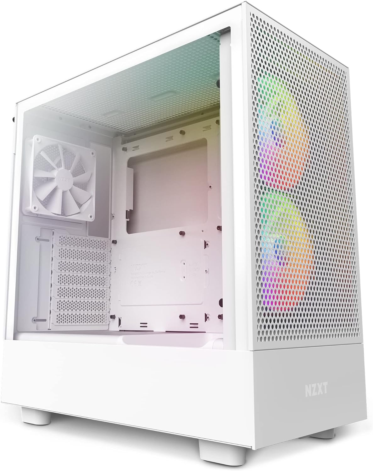 NZXT H5 Flow RGB Compact ATX Mid-Tower PC Gaming Case – High Airflow Perforated Front Panel Tempered Glass Side Cable Management 2 x F140 Core Fans 280mm Radiator Support White