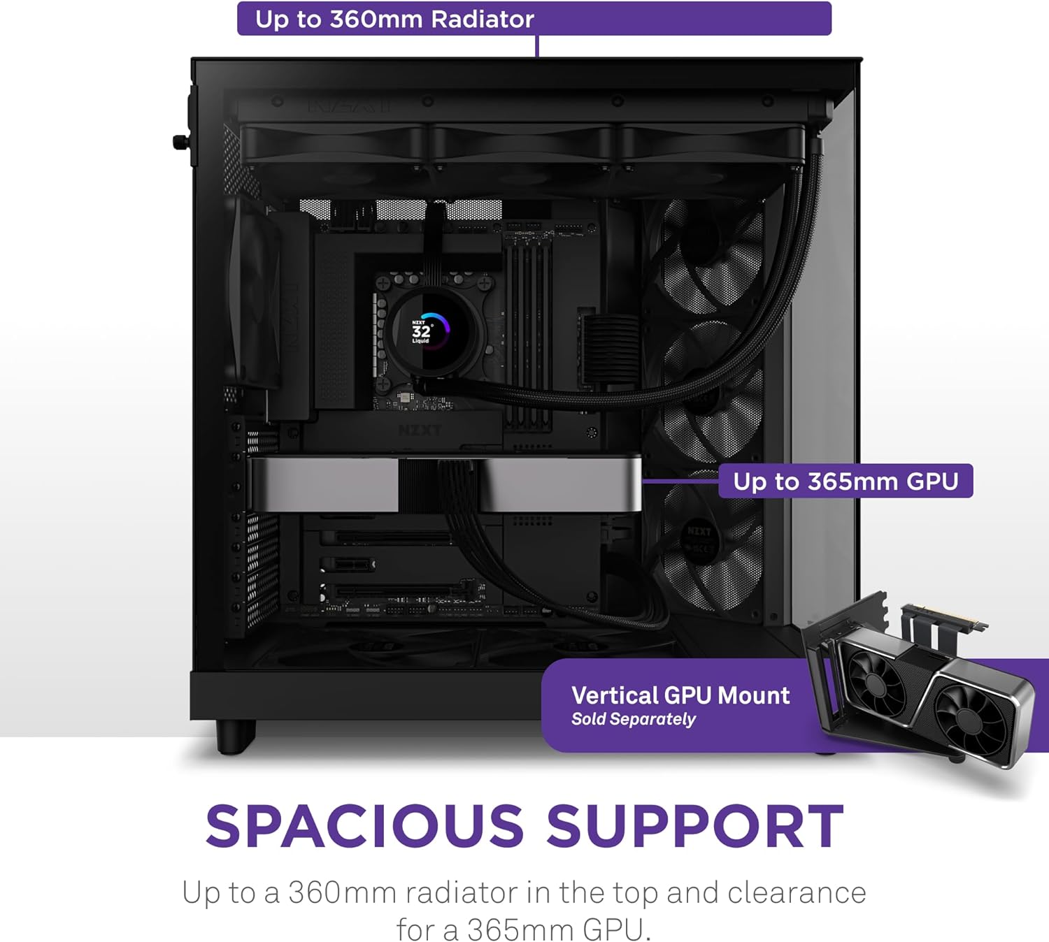 NZXT H6 Flow RGB | CC-H61FW-R1 | Compact Dual-Chamber Mid-Tower Airflow Case | Includes 3 x 120mm RGB Fans | Panoramic Glass Panels | High-Performance Airflow Panels | Cable Management | White