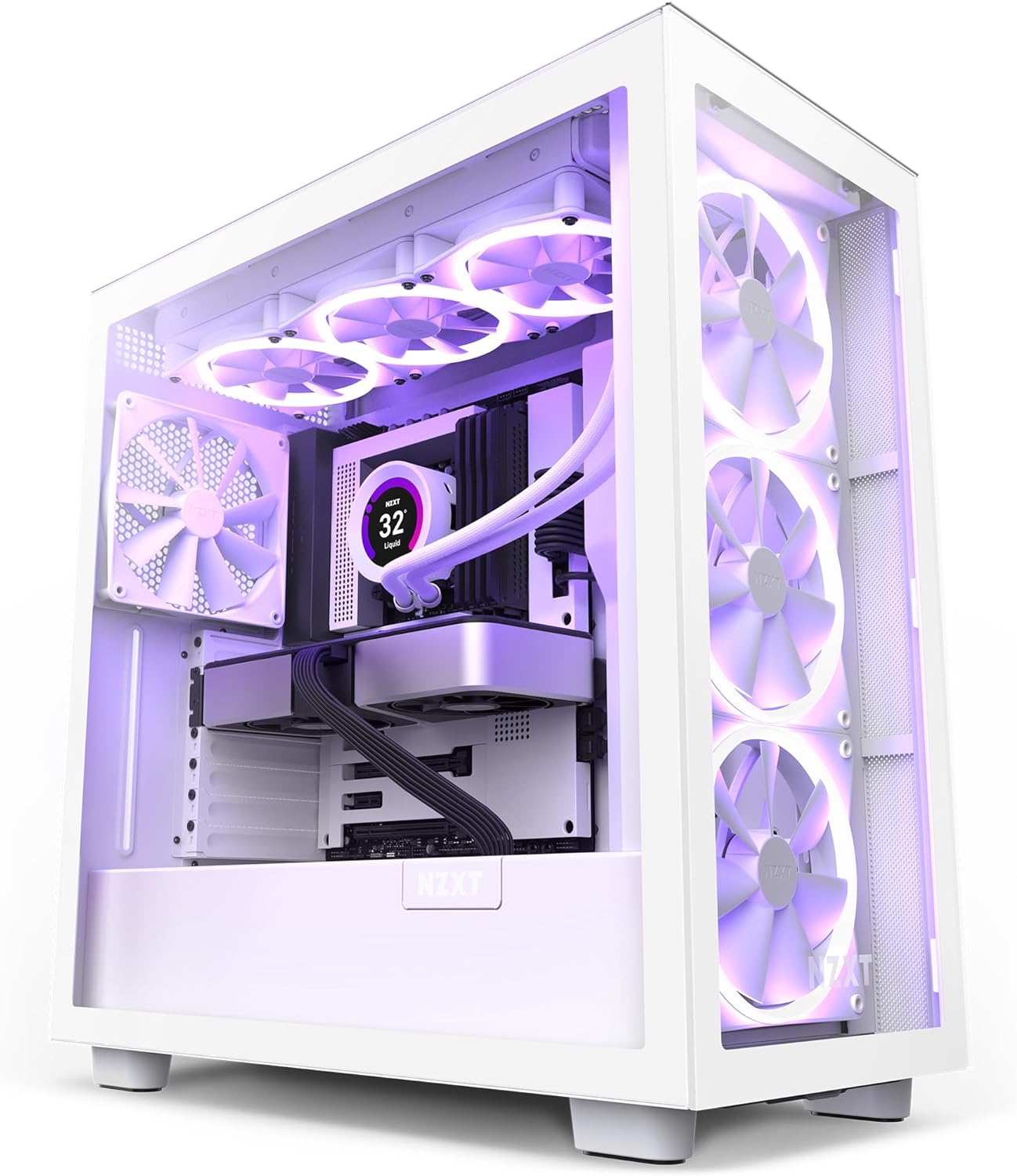 NZXT H7 Flow - CM-H71FW-01 - ATX Mid Tower PC Gaming Case - Front I/O USB Type-C Port - Quick-Release Tempered Glass Side Panel - White