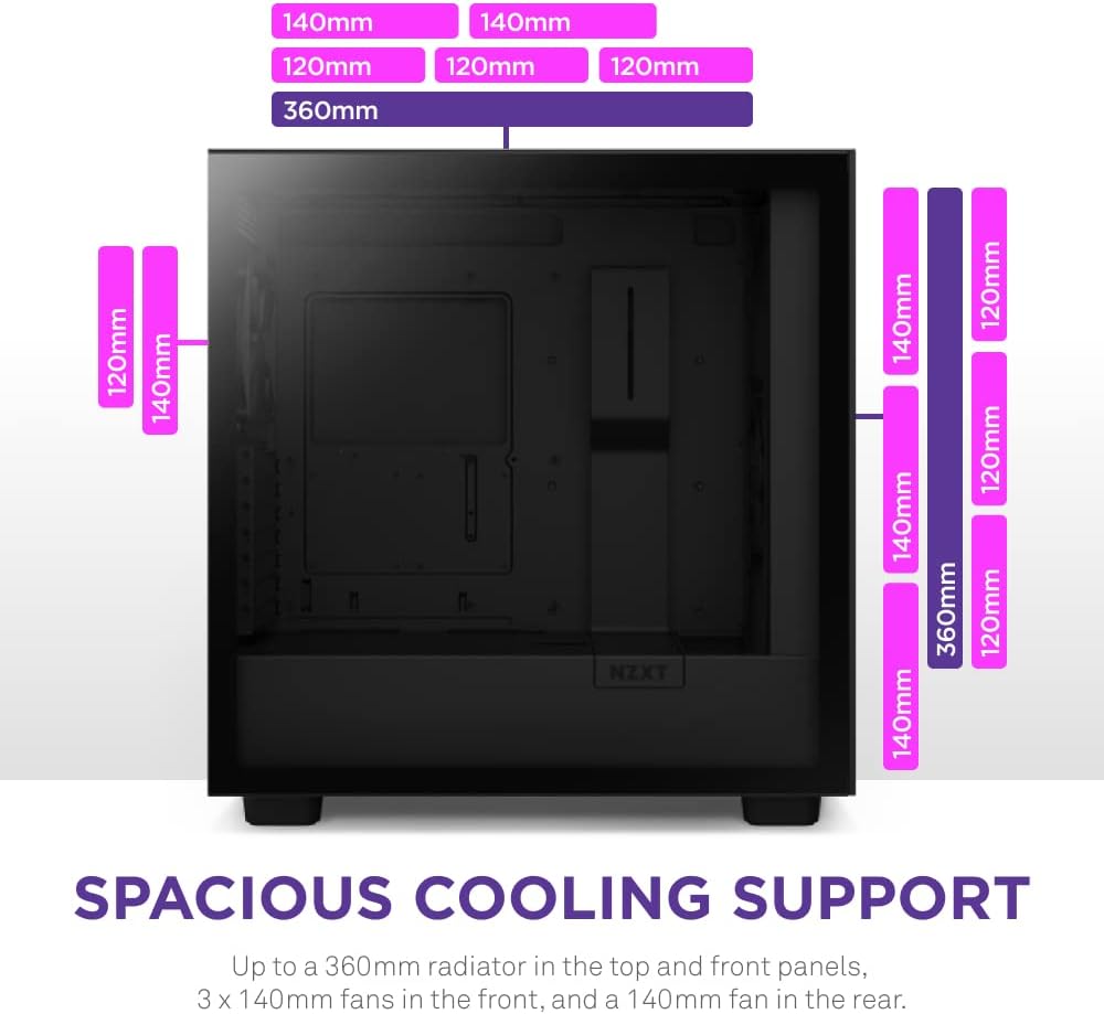 NZXT H7 Flow Mid-Tower ATX PC Gaming Case - High Airflow, Tempered Glass, RGB Fans