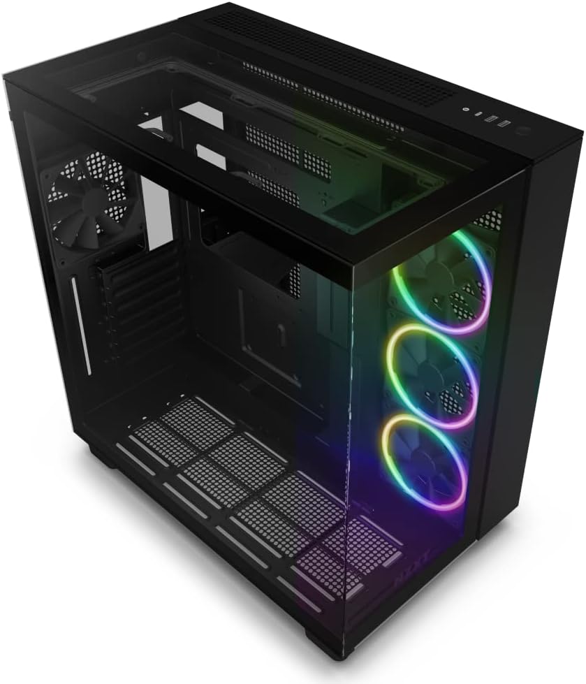 NZXT H9 Elite Dual-Chamber ATX Mid-Tower PC Gaming Case – Includes 3 x 120mm F120 RGB Duo Fans with Controller– Glass Front, Top  Side Panels – 360mm Radiator Support – Cable Management – Black