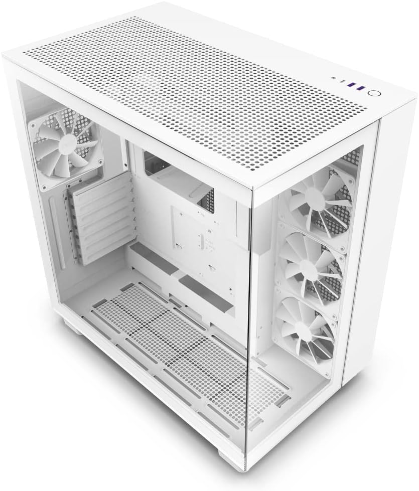 NZXT H9 Flow Dual-Chamber ATX Mid-Tower PC Gaming Case – High-Airflow Perforated Top Panel – Tempered Glass Front  Side Panels – 360mm Radiator Support – Cable Management – White