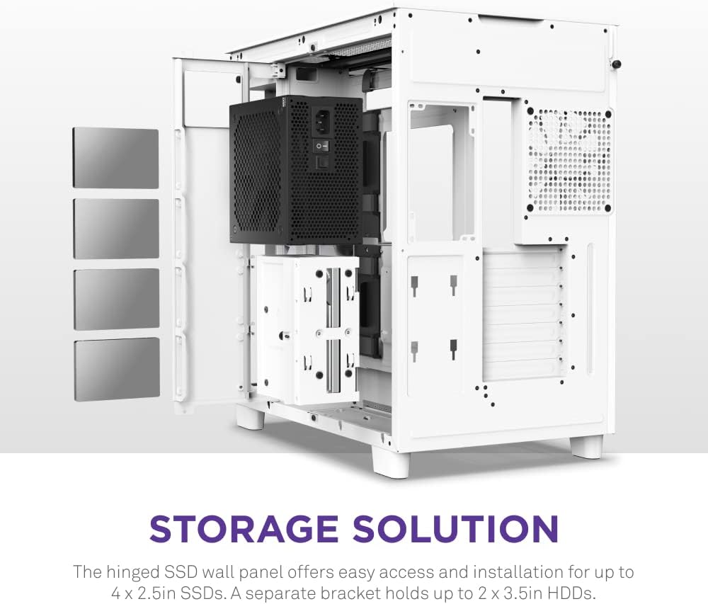 NZXT H9 Flow Dual-Chamber ATX Mid-Tower PC Gaming Case – High-Airflow Perforated Top Panel – Tempered Glass Front  Side Panels – 360mm Radiator Support – Cable Management – White