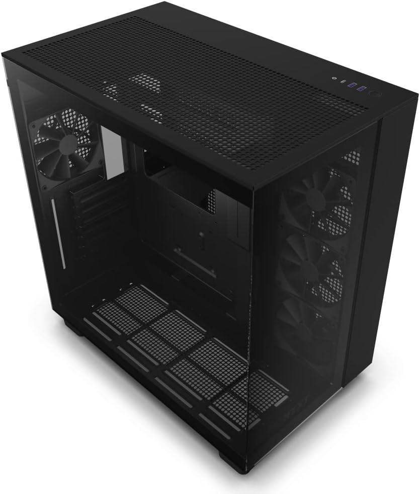 NZXT H9 Flow Dual-Chamber ATX Mid-Tower PC Gaming Case – High-Airflow Perforated Top Panel – Tempered Glass Front  Side Panels – 360mm Radiator Support – Cable Management – Black