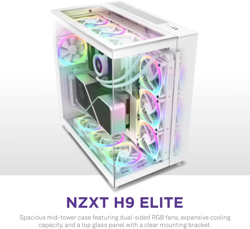 NZXT H9 Flow Dual-Chamber ATX Mid-Tower PC Gaming Case – High-Airflow Perforated Top Panel – Tempered Glass Front  Side Panels – 360mm Radiator Support – Cable Management – Black