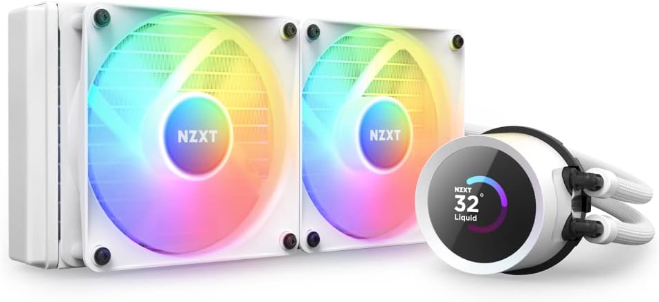 NZXT Kraken 240 RGB - 240mm AIO CPU Liquid Cooler - Customizable 1.54 Square LCD Display for Images, Performance Metrics - High-Performance Pump - 2 x F120 RGB Core Fans - White