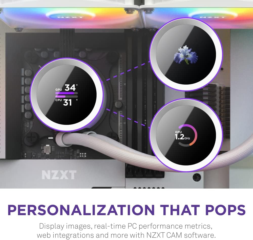 NZXT Kraken 240 RGB - 240mm AIO CPU Liquid Cooler - Customizable 1.54 Square LCD Display for Images, Performance Metrics - High-Performance Pump - 2 x F120 RGB Core Fans - White