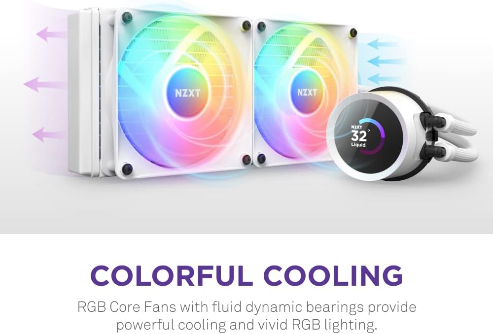 NZXT Kraken 240 RGB - 240mm AIO CPU Liquid Cooler - Customizable 1.54 Square LCD Display for Images, Performance Metrics - High-Performance Pump - 2 x F120 RGB Core Fans - White
