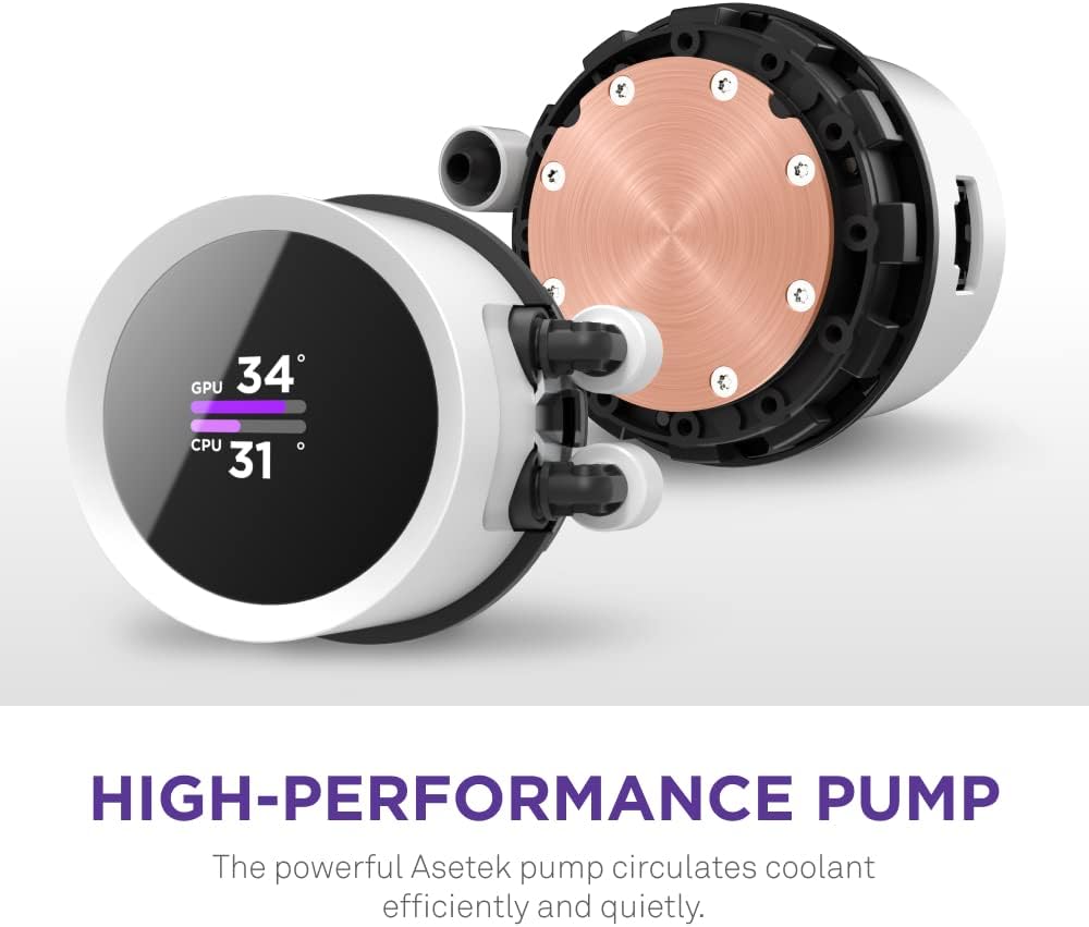 NZXT Kraken 240 RGB - 240mm AIO CPU Liquid Cooler - Customizable 1.54 Square LCD Display for Images, Performance Metrics - High-Performance Pump - 2 x F120 RGB Core Fans - White