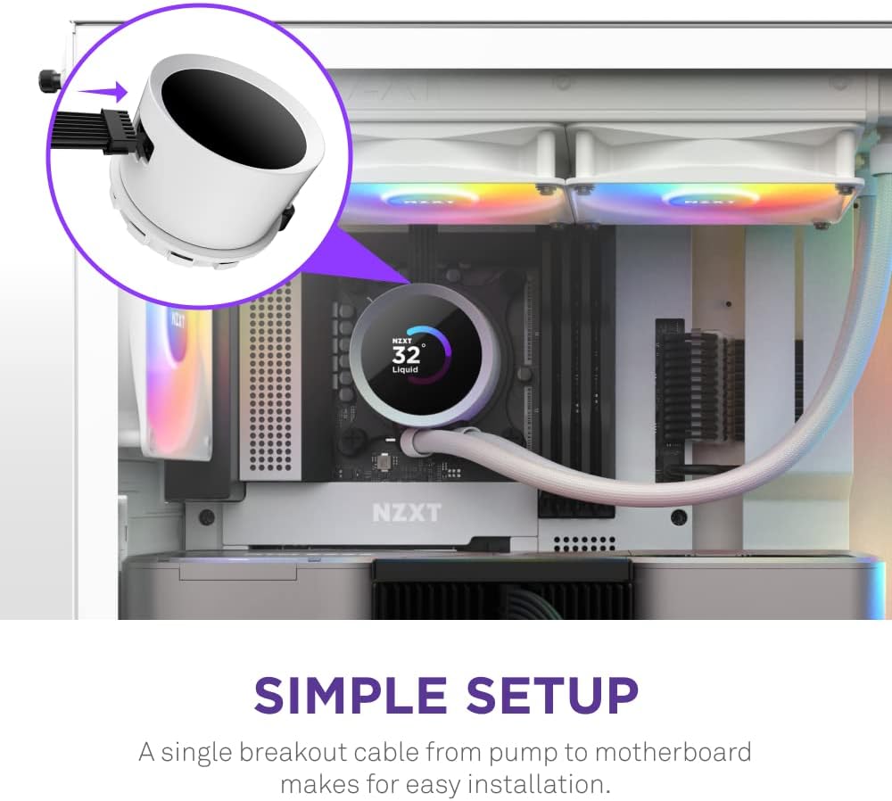 NZXT Kraken 240 RGB - 240mm AIO CPU Liquid Cooler - Customizable 1.54 Square LCD Display for Images, Performance Metrics - High-Performance Pump - 2 x F120 RGB Core Fans - White