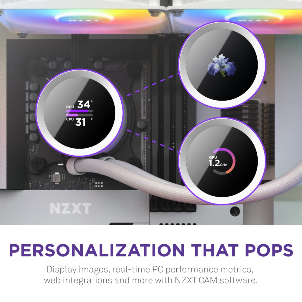 NZXT Kraken 240 RGB - RL-KR240-B1 - 240mm AIO CPU Liquid Cooler - Customizable 1.54 Square LCD Display for Images, Performance Metrics - High-Performance Pump - 2 x F120 RGB Core Fans - Black