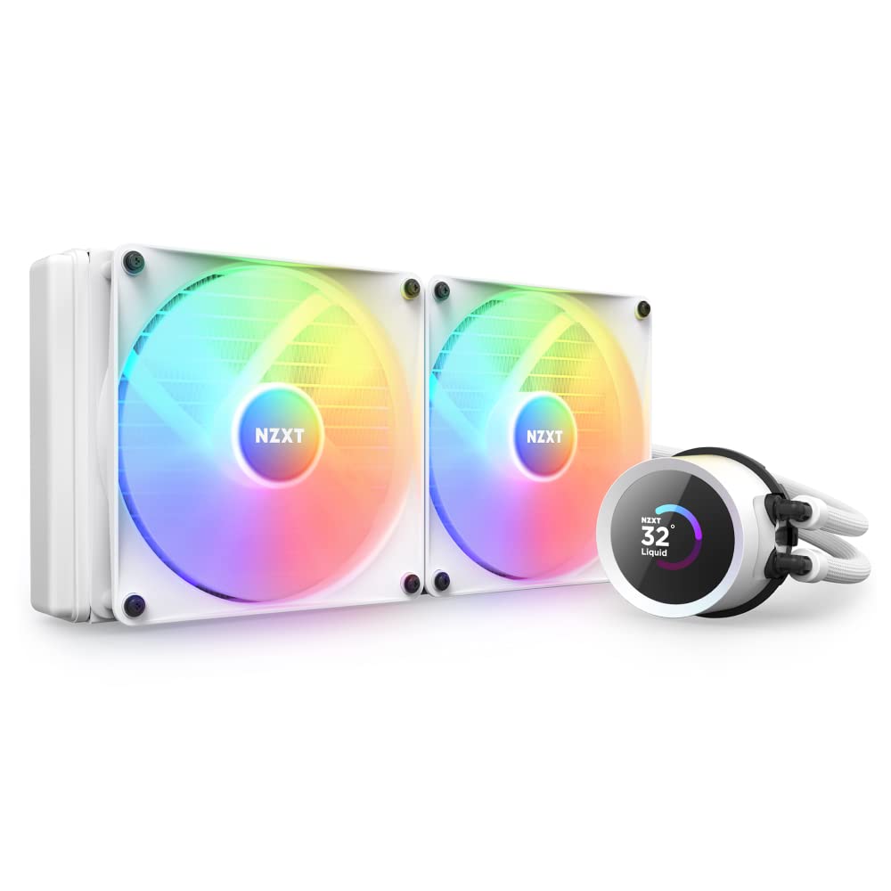 NZXT Kraken 280 RGB - RL-KR280-W1 - 280mm AIO CPU Liquid Cooler - Customizable 1.54 Square LCD Display for Images, Performance Metrics - High-Performance Pump - 2 x F140 RGB Core Fans - White