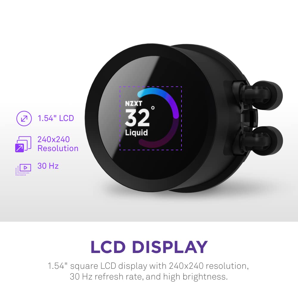 NZXT Kraken 280 RGB - RL-KR280-W1 - 280mm AIO CPU Liquid Cooler - Customizable 1.54 Square LCD Display for Images, Performance Metrics - High-Performance Pump - 2 x F140 RGB Core Fans - White