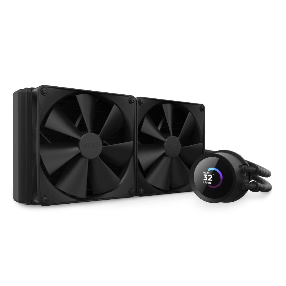 NZXT Kraken 280 - RL-KN280-B1 - 280mm AIO CPU Liquid Cooler - Customizable 1.54 Square LCD Display for Images, Performance Metrics and More - High-Performance Pump - 2 x F140P Fans - Black