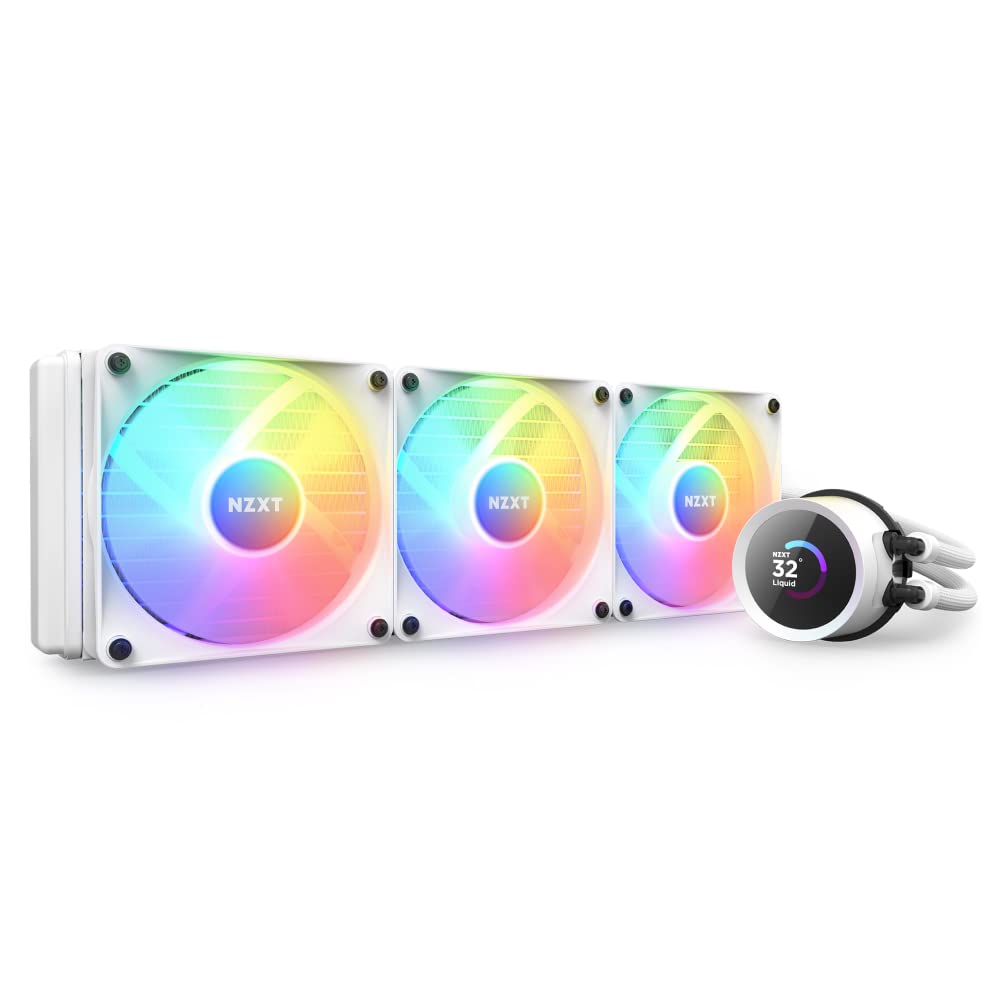 NZXT Kraken 360 RGB - 360mm AIO CPU Liquid Cooler - RL-KR360-W1 - Customizable 1.54 Square LCD Display for Images, Performance Metrics - High-Performance Pump - White