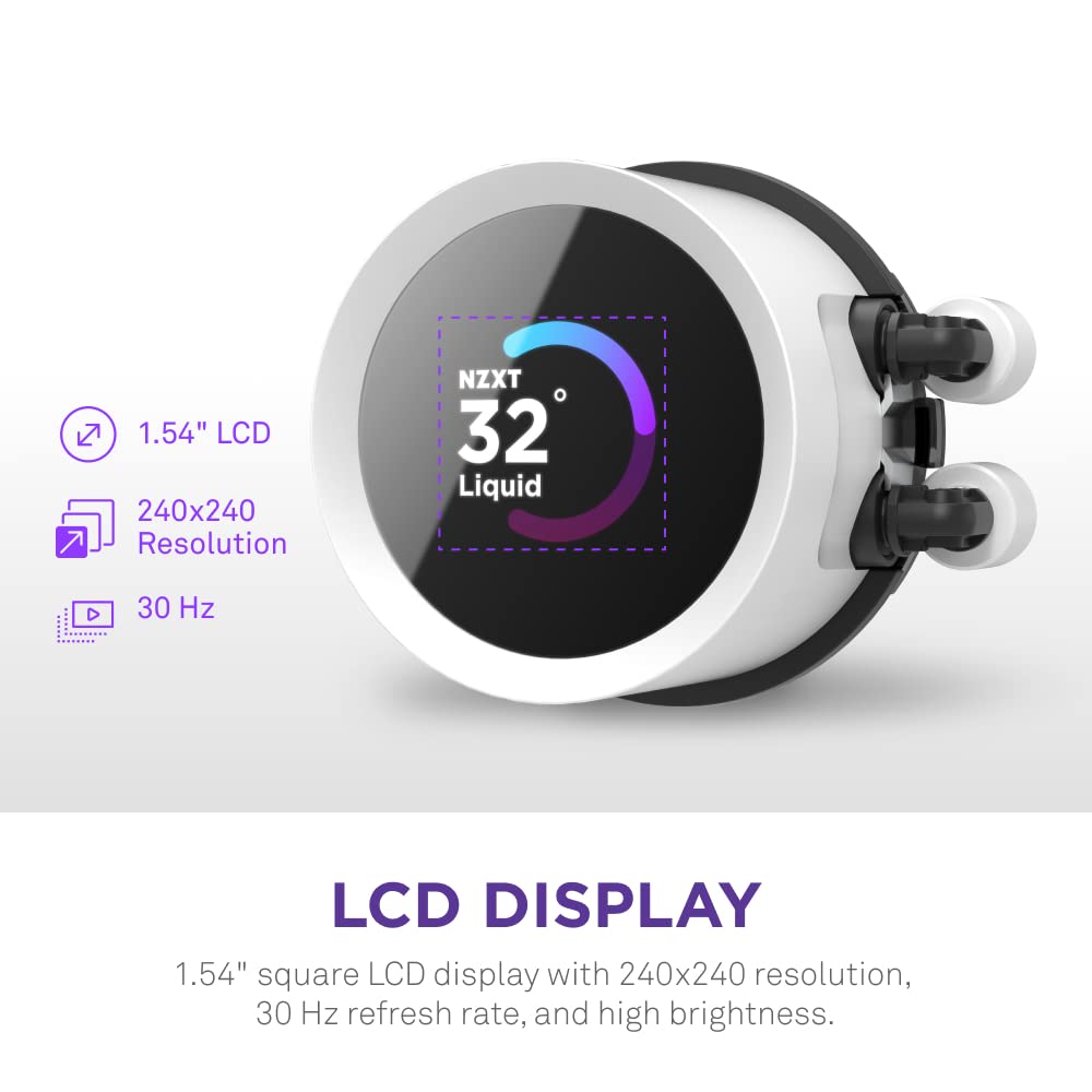 NZXT Kraken 360 RGB - 360mm AIO CPU Liquid Cooler - RL-KR360-W1 - Customizable 1.54 Square LCD Display for Images, Performance Metrics - High-Performance Pump - White