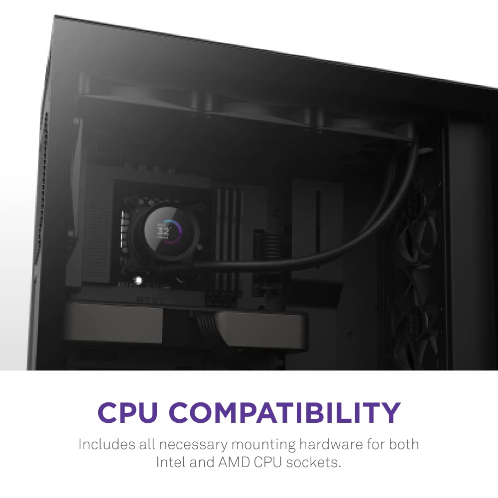 NZXT Kraken 360 - RL-KN360-B1 - 360mm AIO CPU Liquid Cooler - Customizable 1.54 Square LCD Display for Images, Performance Metrics and More - High-Performance Pump - 3 x F120P Fans - Black