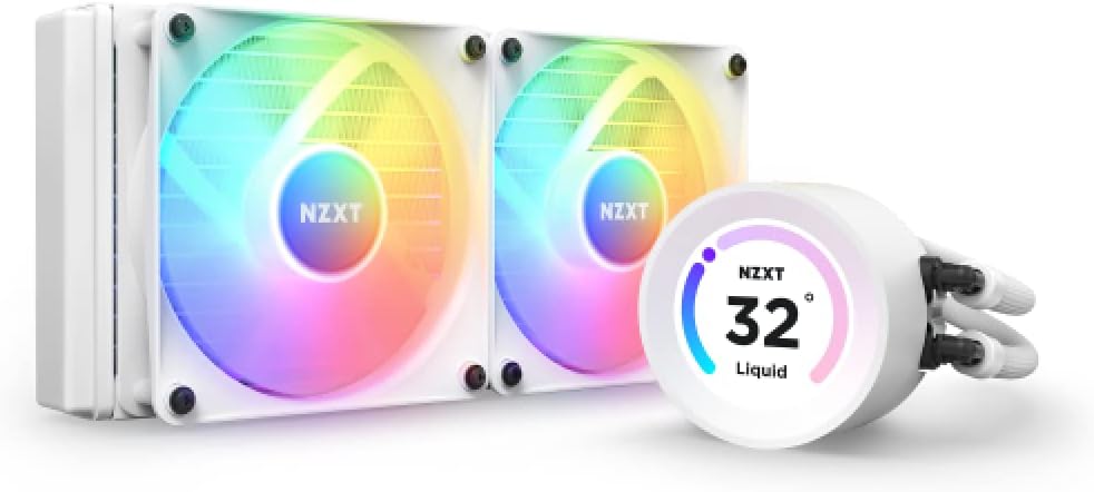 NZXT Kraken Elite 240 RGB - RL-KR24E-W1-240mm AIO CPU Liquid Cooler - Customizable 2.36 LCD Display for Images, Performance Metrics and More - High-Performance Pump - 2 x F120 RGB Core Fans - White
