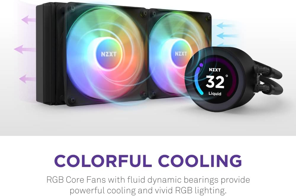 NZXT Kraken Elite 280 RGB - RL-KR28E-W1 - 280mm AIO CPU Liquid Cooler - Customizable 2.36 LCD Display for Images, Performance Metrics - High-Performance Pump - 2 x F140 RGB Core Fans - White