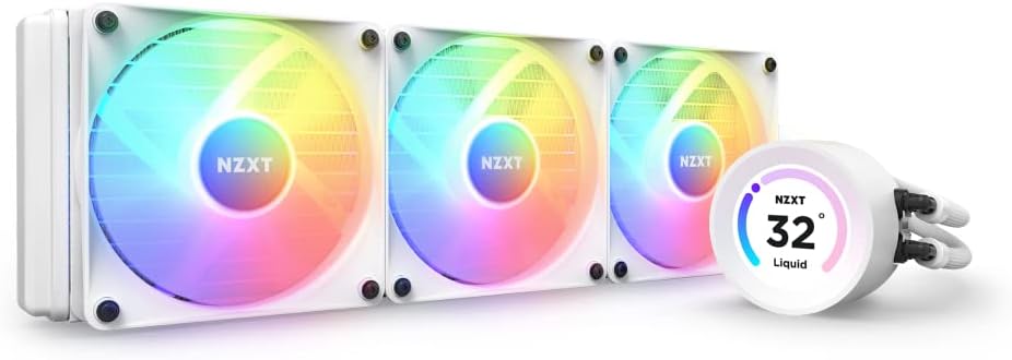 NZXT Kraken Elite RGB 360 - RL-KR36E-W1 - 360mm AIO CPU Liquid Cooler - Customizable 2.36 LCD Display for Images, Performance Metrics - High-Performance Pump - 3 x F120 RGB Core Fans - White