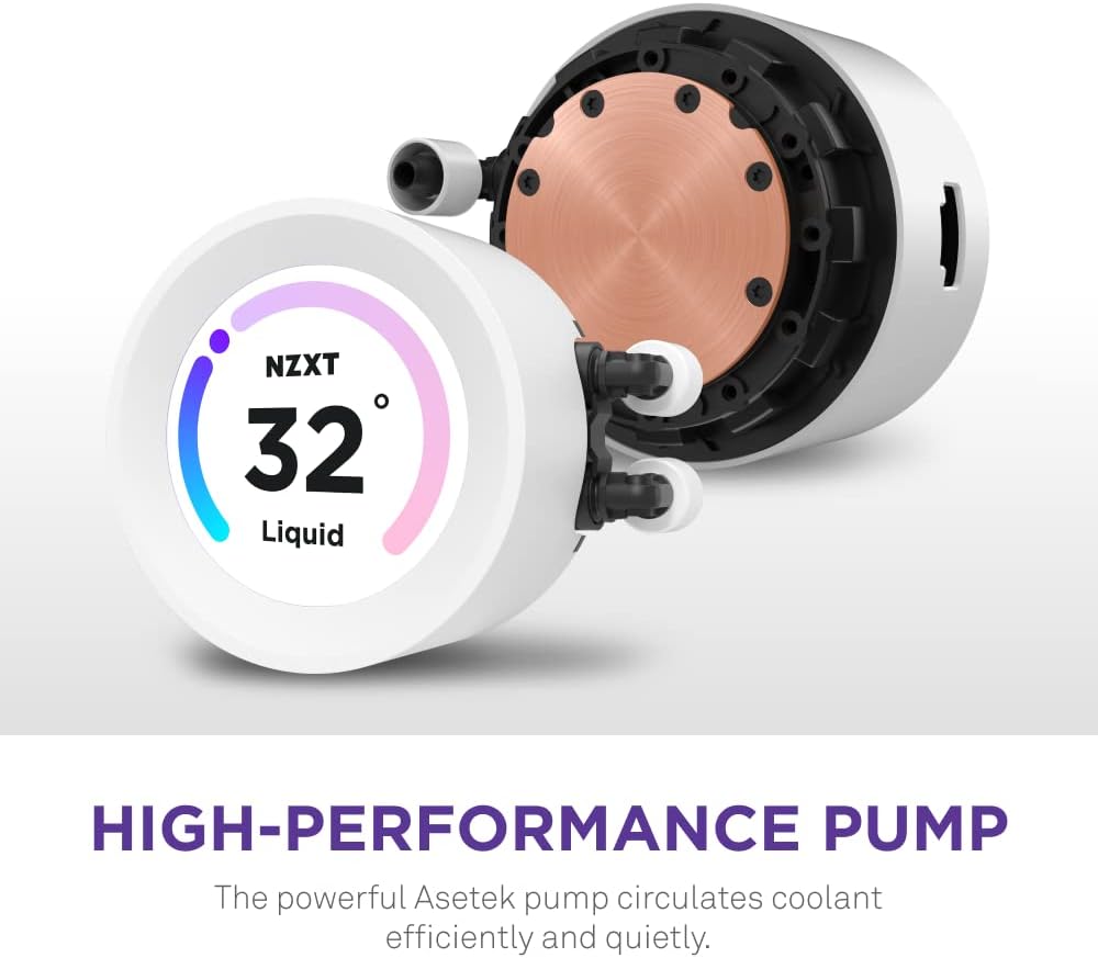 NZXT Kraken Elite RGB 360 - RL-KR36E-W1 - 360mm AIO CPU Liquid Cooler - Customizable 2.36 LCD Display for Images, Performance Metrics - High-Performance Pump - 3 x F120 RGB Core Fans - White