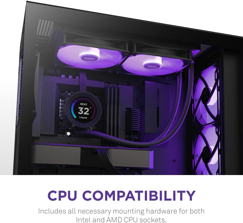 NZXT Kraken Elite RGB 360 - RL-KR36E-W1 - 360mm AIO CPU Liquid Cooler - Customizable 2.36 LCD Display for Images, Performance Metrics - High-Performance Pump - 3 x F120 RGB Core Fans - White