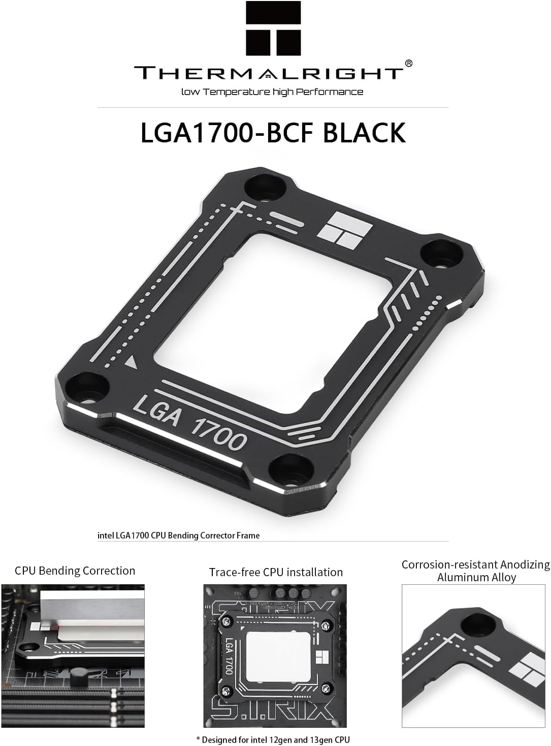 Thermalright Intel 12/13th Generation LGA1700 Anti-Bending Buckle,Curved Pressure Plate,CPU Fixing Buckle,CPU Stress Bending Correction Fixer, Fully Fitted and Fixed Without Trace Installation (Black)