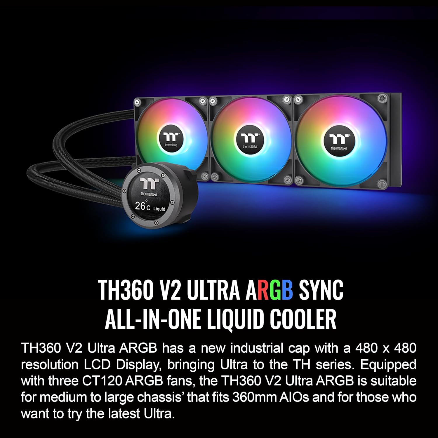 Thermaltake TH360 ARGB Motherboard Sync Edition Intel LGA1700 Ready/AM5/AMD All-in-One Liquid Cooling System 360mm High Efficiency Radiator CPU Cooler CL-W300-PL12SW-B, Black