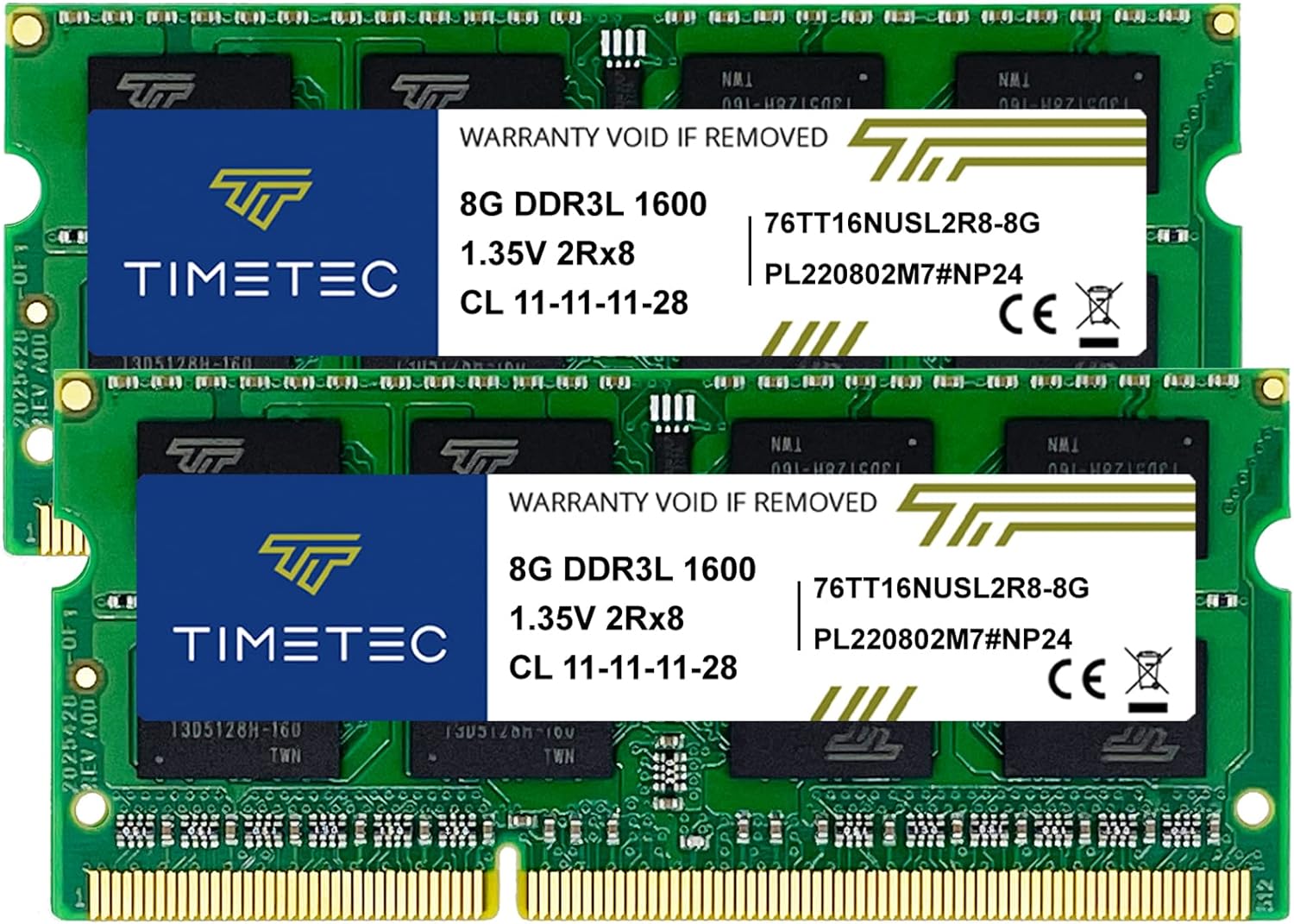 Timetec 16GB KIT(2x8GB) DDR3L / DDR3 1600MHz (DDR3L-1600) PC3L-12800 / PC3-12800 Non-ECC Unbuffered 1.35V/1.5V CL11 2Rx8 Dual Rank 204 Pin SODIMM Laptop Notebook PC Computer Memory RAM Module Upgrade