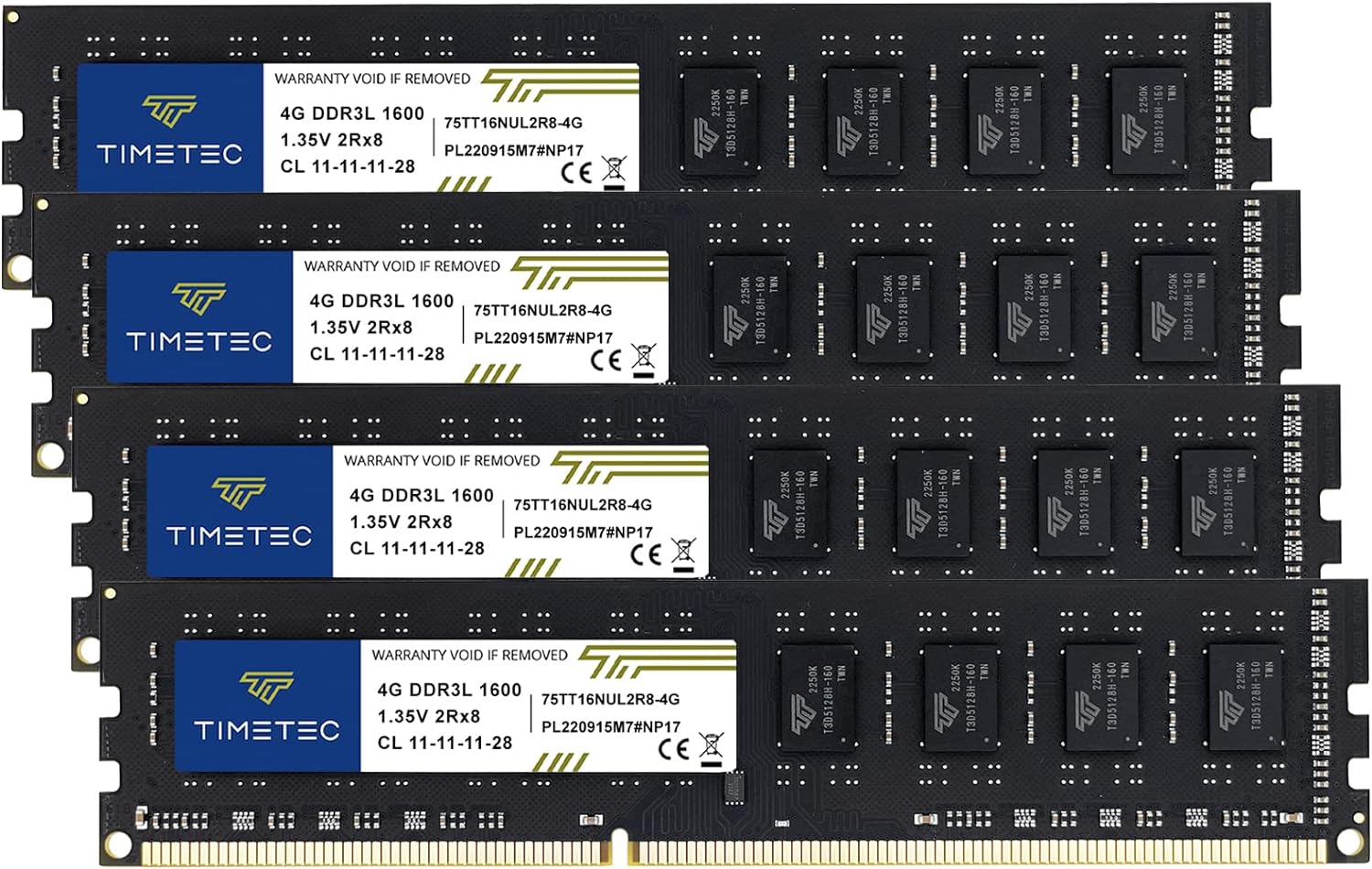 Timetec 16GB KIT(2x8GB) DDR3L / DDR3 1600MHz (DDR3L-1600) PC3L-12800 / PC3-12800 Non-ECC Unbuffered 1.35V/1.5V CL11 2Rx8 Dual Rank 240 Pin UDIMM Desktop PC Computer Memory RAM(SDRAM) Module Upgrade