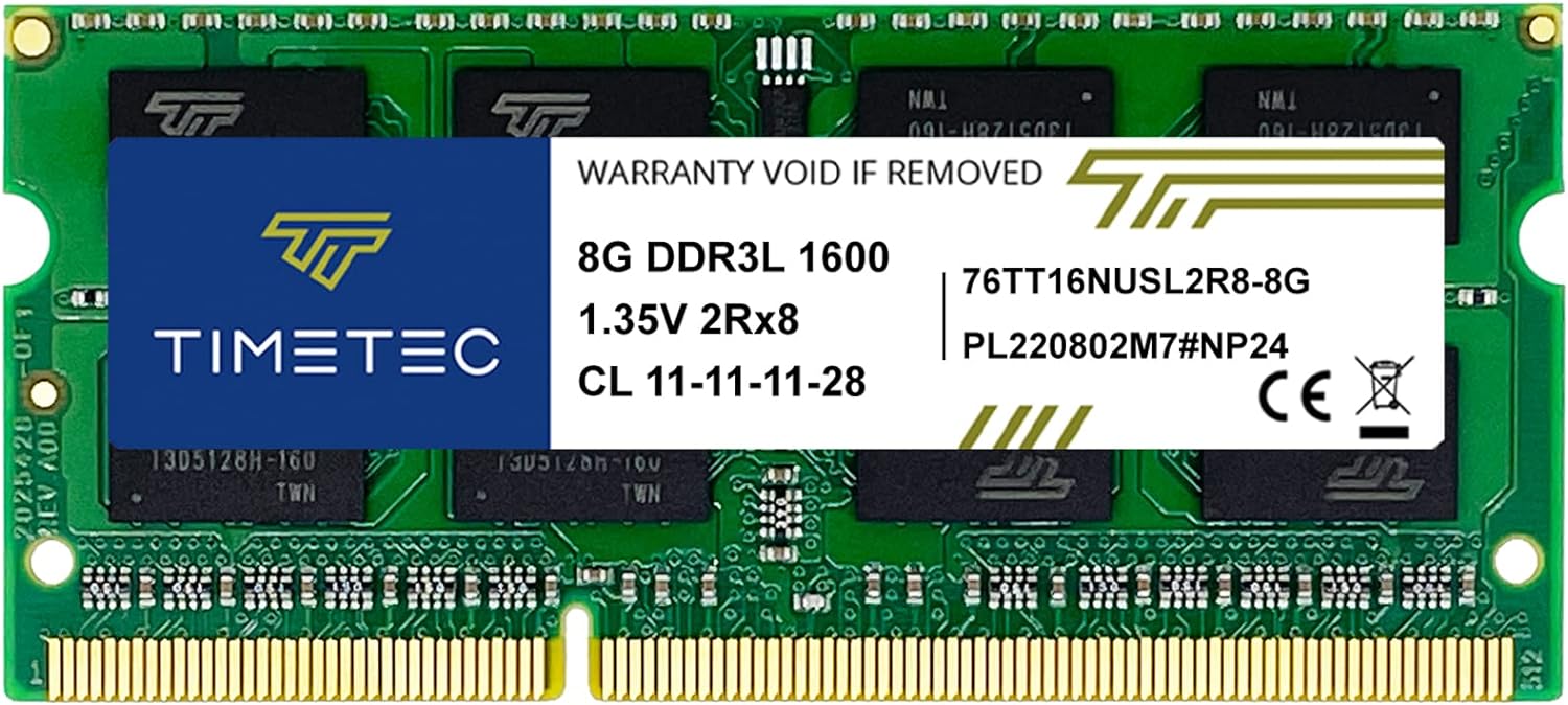 Timetec 8GB DDR3L / DDR3 1600MHz (DDR3L-1600) PC3L-12800 / PC3-12800(PC3L-12800S) Non-ECC Unbuffered 1.35V/1.5V CL11 2Rx8 Dual Rank 204 Pin SODIMM Laptop Notebook PC Computer Memory RAM Module Upgrade