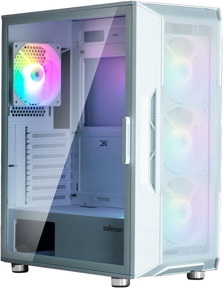 Zalman i3 NEO ATX Mid Tower Computer PC Case - 4 x 120mm Static RGB Fans Pre-Installed - Mesh Front Panel - Tempered Glass Side Panel, Black