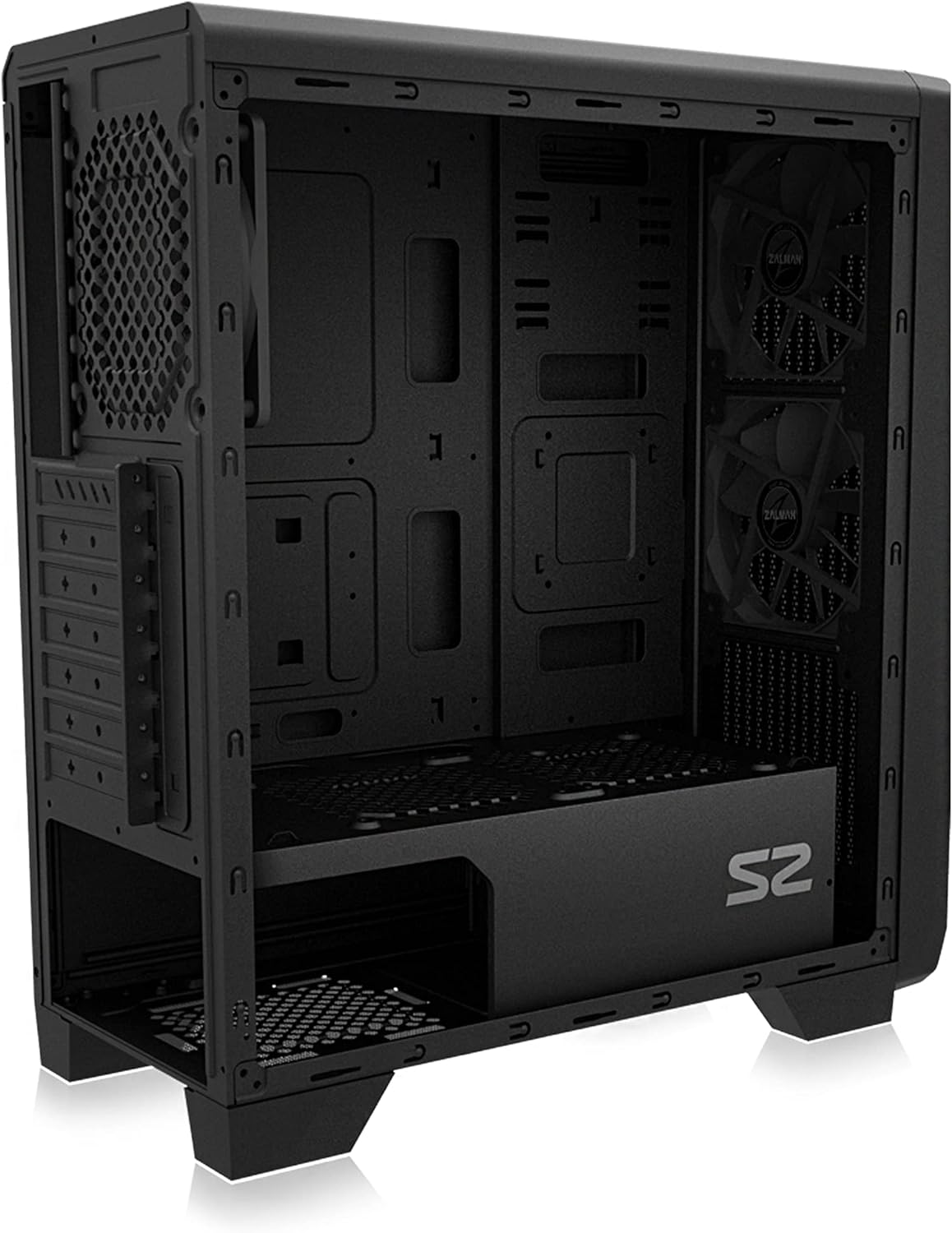 Zalman - S2 - ATX Mid-Tower PC Case - Full Acrylic Side Panel - Mesh Front Panel - 3x Case Fan 120mm Pre-Installed, Black