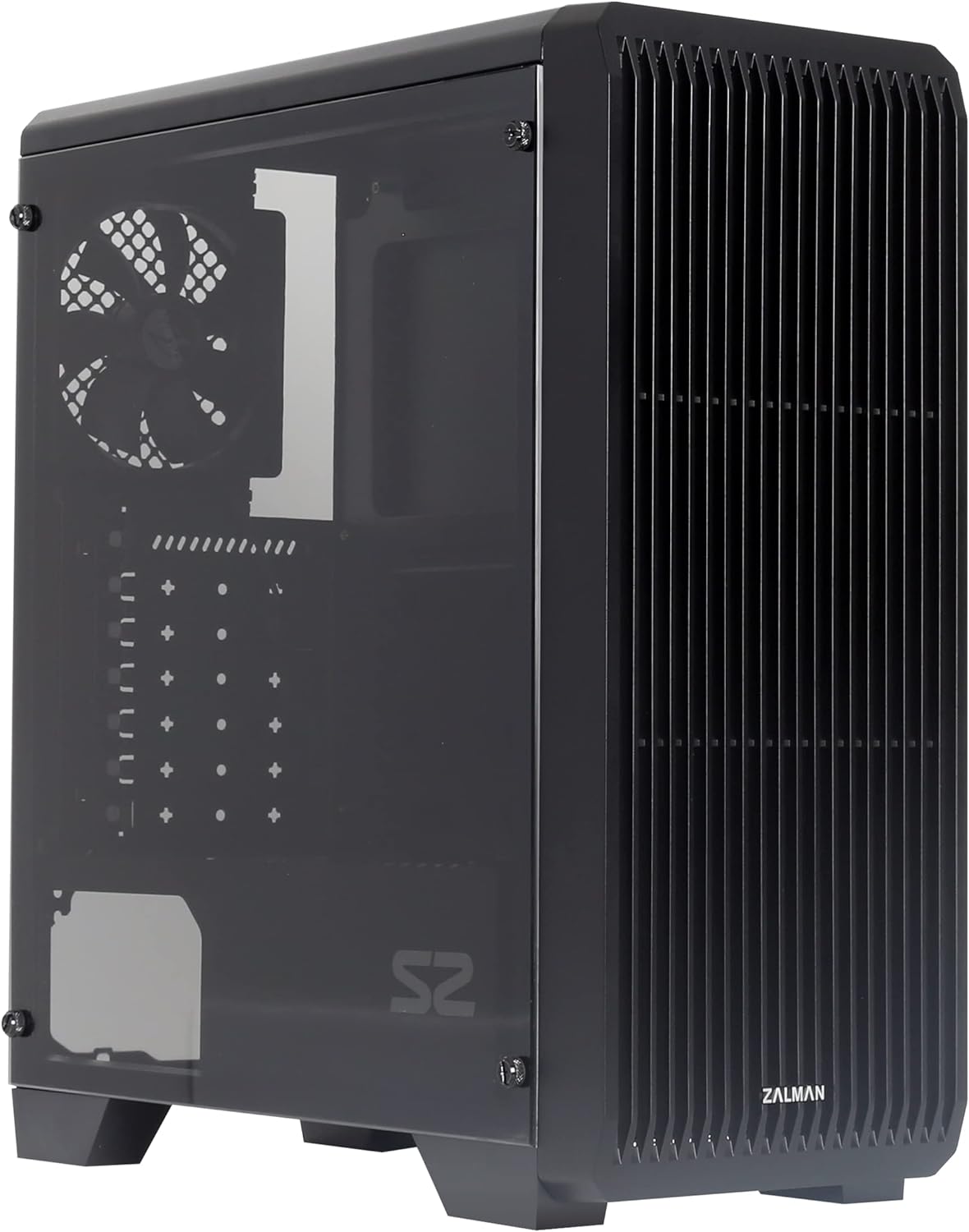 Zalman - S2 - ATX Mid-Tower PC Case - Full Acrylic Side Panel - Mesh Front Panel - 3x Case Fan 120mm Pre-Installed, Black