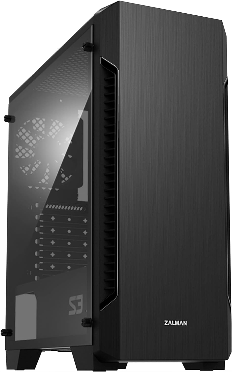 Zalman - S3 - ATX Mid-Tower PC Case - Full Acrylic Side Panel - 3x Case Fan 120mm Pre-Installed, Black