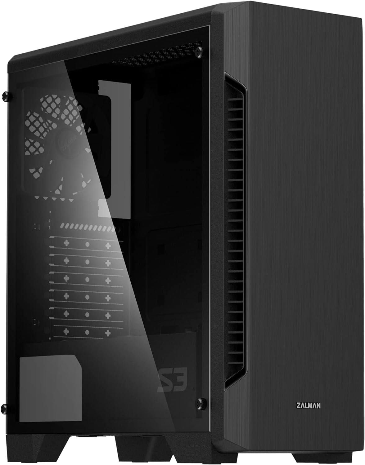 Zalman S3 TG - ATX Mid Tower Computer PC Case - Tempered Glass Side Panel - 3 x 120mm Case Fan Pre-Installed, Black