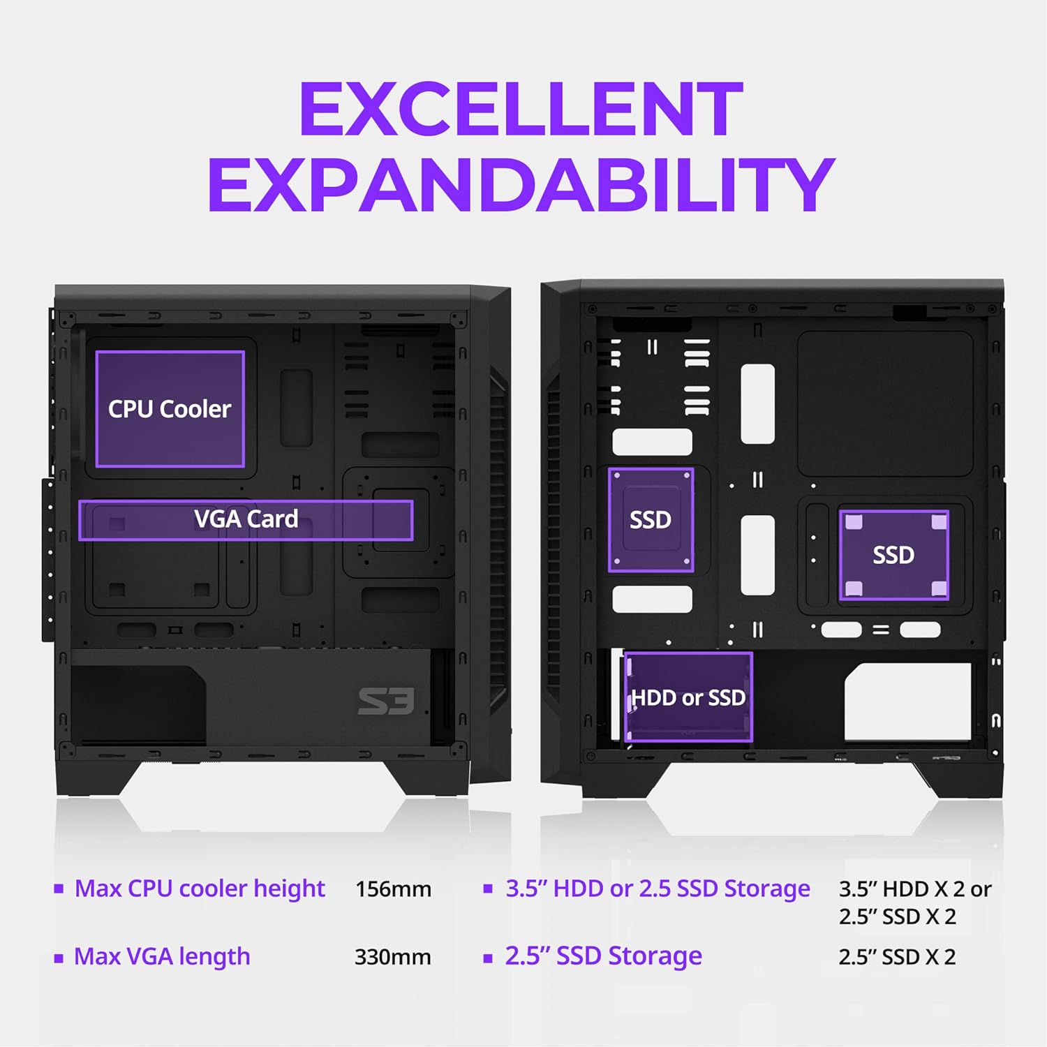 Zalman S3 TG - ATX Mid Tower Computer PC Case - Tempered Glass Side Panel - 3 x 120mm Case Fan Pre-Installed, Black