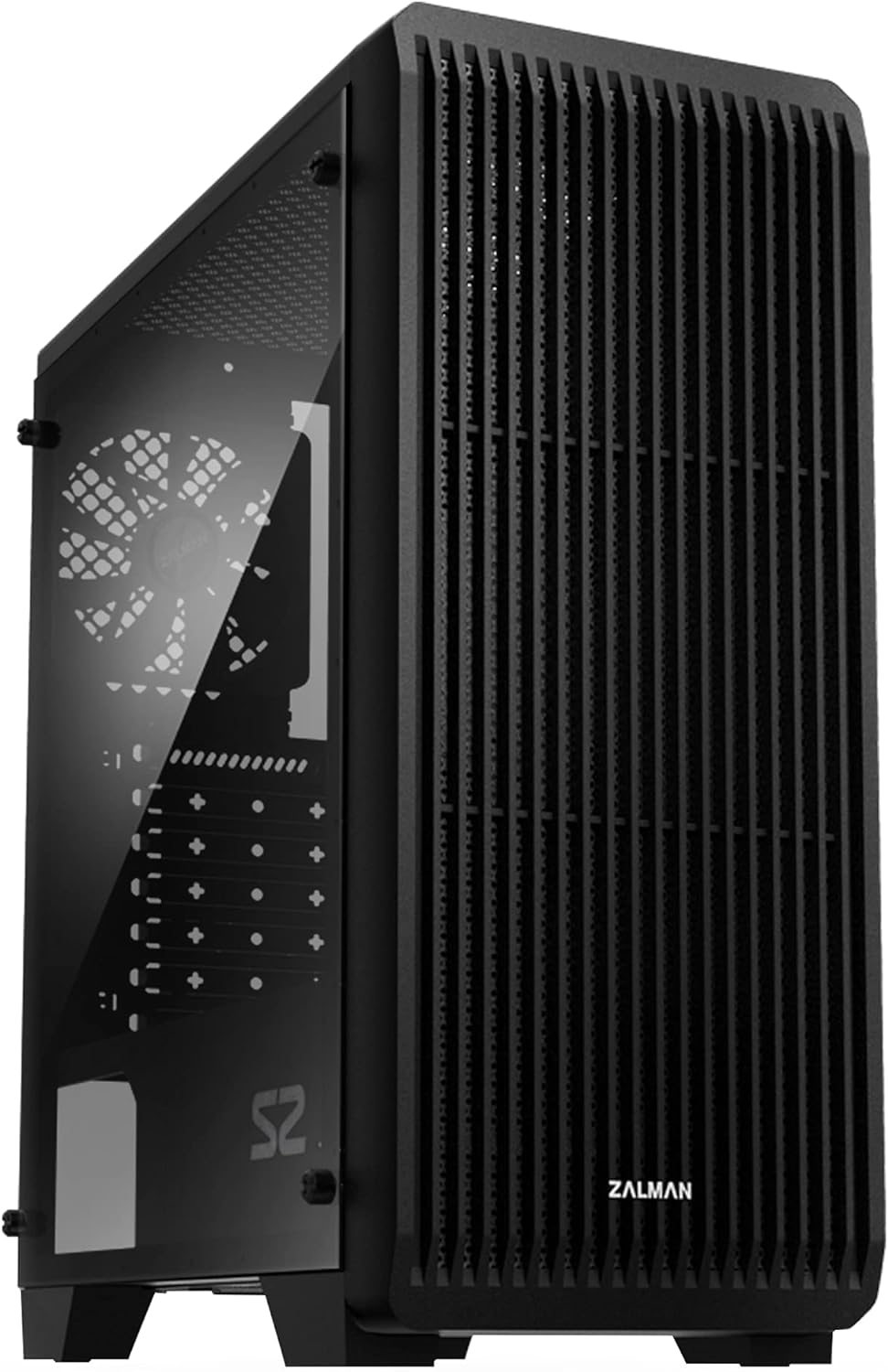 Zalman S3 TG - ATX Mid Tower Computer PC Case - Tempered Glass Side Panel - 3 x 120mm Case Fan Pre-Installed, Black